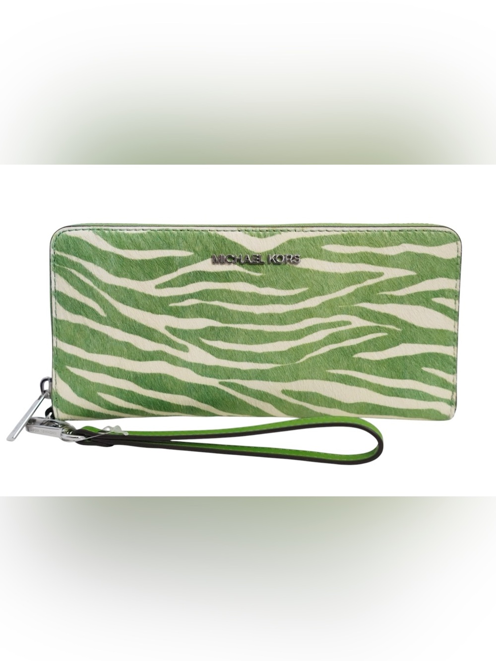 NWT Michael Kors Jet Set Calf Hair Continental Wallet Wristlet Jungle Green